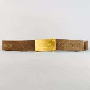 LOUIS VUITTON Inventeur Brown Gold Logo Canvas Box Buckle Belt